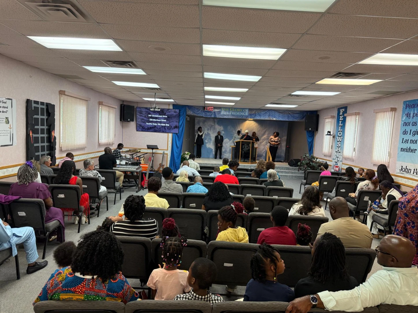 Congregation worshipping during a Sunday service at Destiny Int'l Christian Assembly Yorkton on Maple Avenue